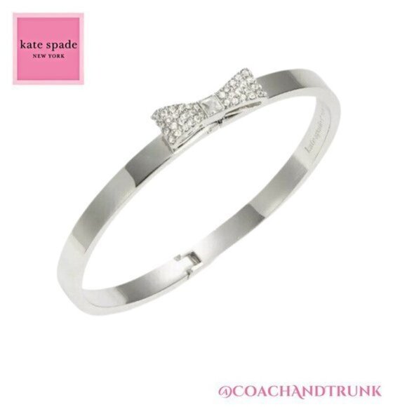 NWT KATE SPADE Ready Set Bow Silver And Pave' Bangle Bracelet - Picture 3 of 6